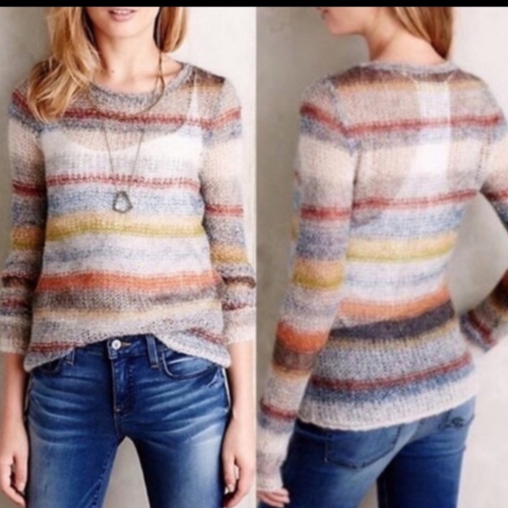 ANTHROPOLOGIE MOTH RAYA LOOSE KNIT MOHAIR ANGORA STRIPED SWEATER